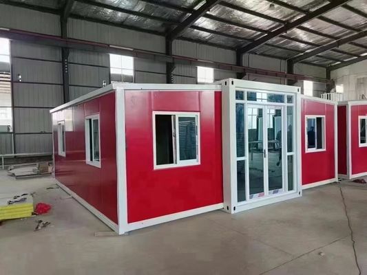 Double Wing Folding Room Container House with Red Steel Door and Modern Design Styl