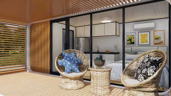 Apple Cottage Glass House Prefabricated Bungalow with Cut Board Wall and Aluminium Plate