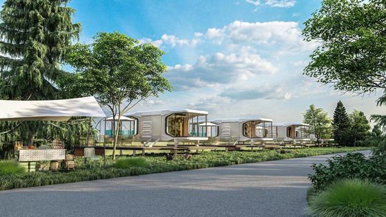 Smart Windproof Hotel Building Mobile Prefab Space Capsule House with MGO Board Floor